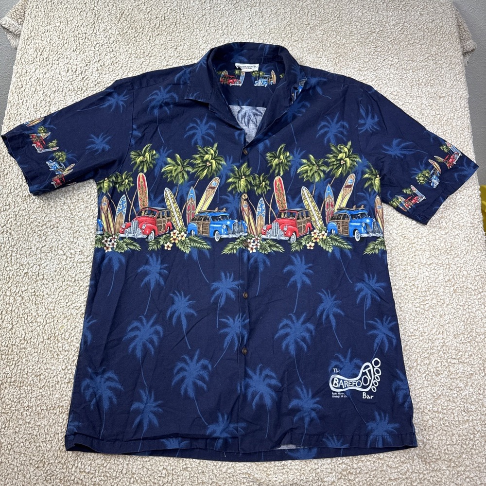 Pacific Legend Hot Rod Roadsters Surf Hawaiian Shirt XL Made in USA Navy Blue